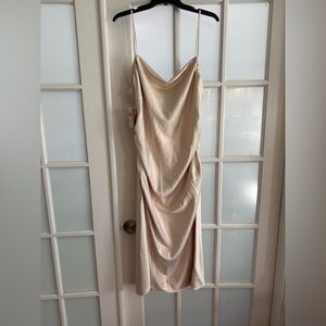 BHLDN Emery Square-Neck Stretch Satin Midi Dress — size XXL champagne color